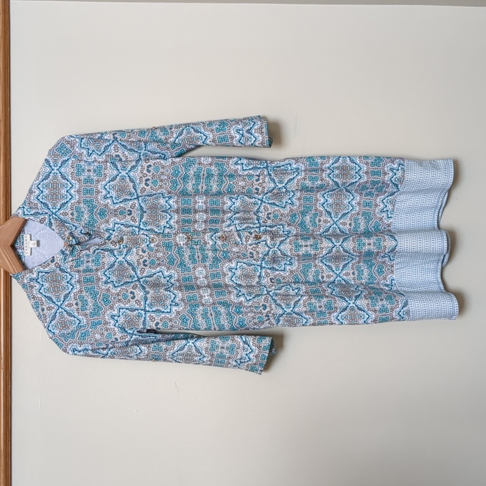Cabana Life Blue and White Dress 3/4 sleeves size Small 50+ UPF